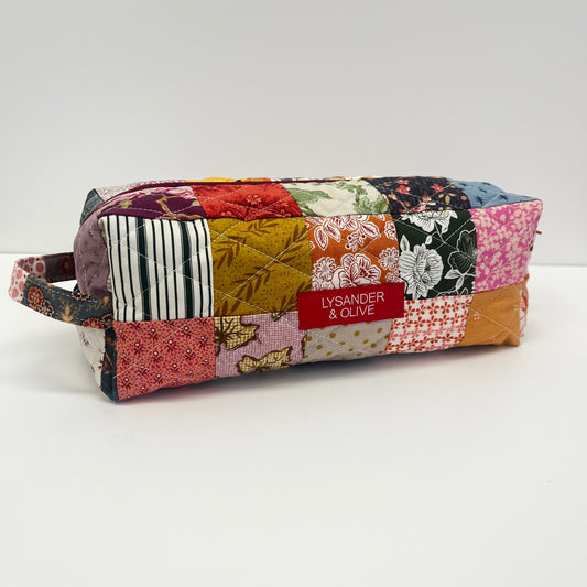 Patchwork boxed zipper pouch